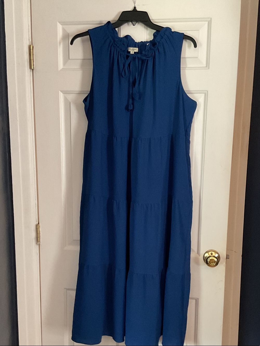 Max Studio Royal Blue Ruffled Tie-Neck Tiered Maxi Dress